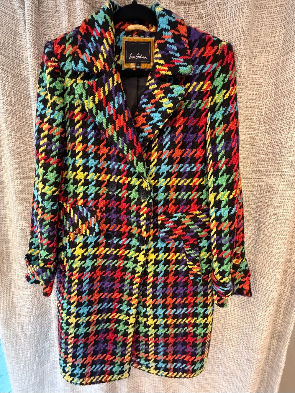 Sam Edelman Multicolor Plaid Double Breasted Statement Coat Size 8